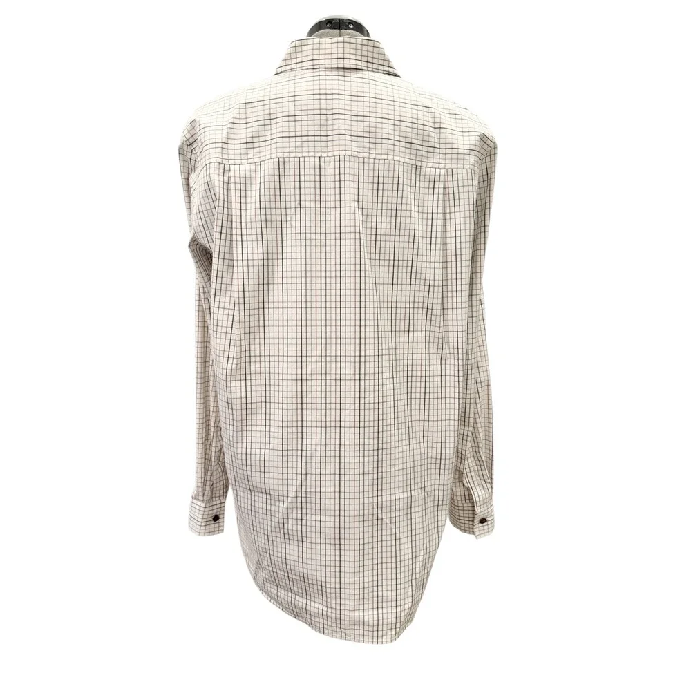 Lafayette 148 New York Womens M Grid Check Hidden Button Down Shirt White Multi - Picture 6 of 9